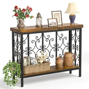 Extra Long 2-Tier Console Table, Industrial Sofa Table with Storage Shelf, 42.5" Entryway Table for Living Room, Hallway, Foyer