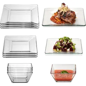 Dinnerware Set, Sleek Square Clear and Set of 12, Dishwasher Safe Dinnerware for Parties or Use