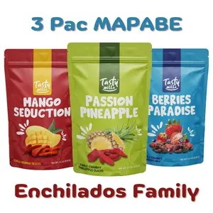 Tasty Milla | 3 Pack MAPABE | Individual packages of Mango Seduction (Mango enchilado, 210 grs), Passion Pineapple (Piña enchilada, 210 grs) and Berries Paradise (Berries enchiladas, 210 grs) | The best mexican snacks enchilados with chile and chamoy