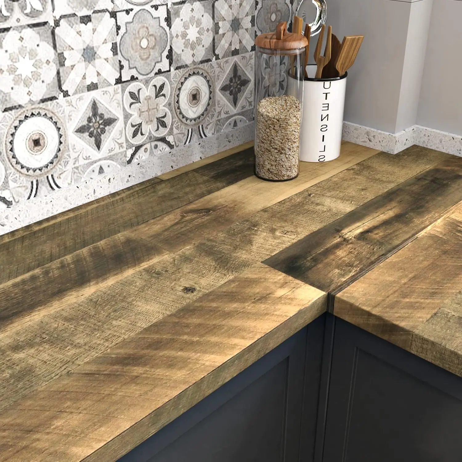 Brown Wood Counter Top Peel and Stick Waterproof Wood Contact Paper Self Adhesive Wooden Wallpaper Rustic Wooden Vinyl Countertop Wrap for Countertops Tables Kitchen Cabinets 15.8" x 78"