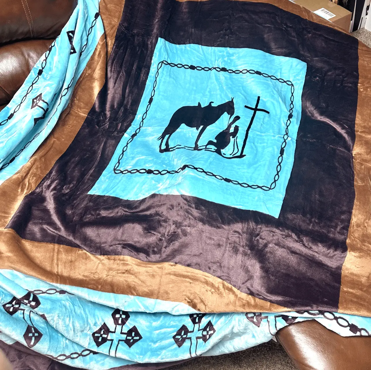 zTurquoise Blessed Cowboy Oversized Blanket 82"x90"