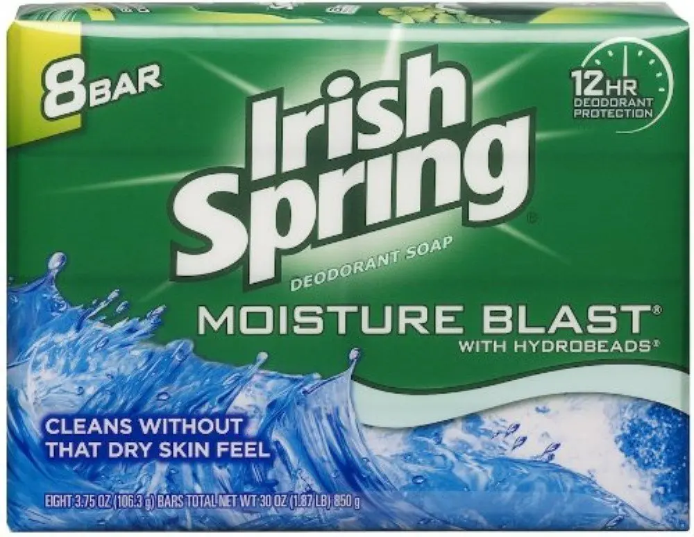 Irish Spring Deodorant Bar Soap Moisture Blast with HydroBeads 3.75Oz