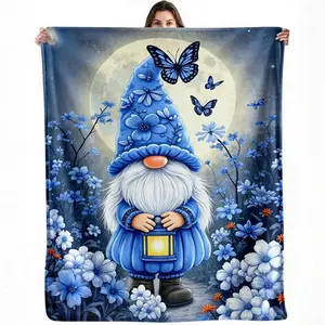 Cute Gnome Blanket Butterfly Garden Gnome Throw Blanket
