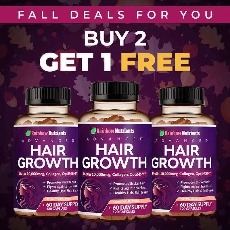 (3-Pack) 24-in-1 Advanced Hair Growth Vitamins | Biotin 10,000mcg, Collagen, Patented OptiMSM, goMCT, Saw Palmetto | Naturally Regrow Stronger & Healthier Hair, Skin and Nails | Stops Hair Loss | 180 Day Supply