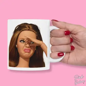 PINK GALORE Disgusted Face Doll Meme Mug 11OZ Ceramic Mug for Hot and Cold Iced Drinks | Microwave Safe, Dishwasher Safe | Drinkware for Coffee, Matcha & Tea Lovers | Funny Gag Gift Idea