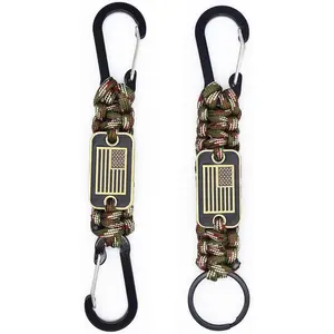 2 count Paracord  with  Flag, Paracord Carabiner  Clip, Braided Lanyard Utility Ring Hook Outdoor Camping Kit for Outdoor Activities, Camera, , Traveling