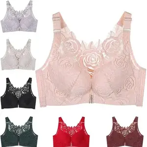 Ladies' comfortable rose bra, front closed lace comfortable wireless bra, wireless upward push seamless bra(Sheets)