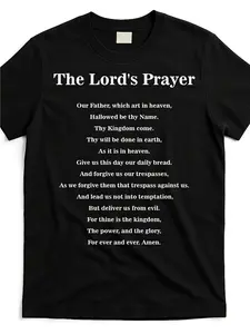 The Lord's Prayer T-Shirt 180g 100% Cotton Christian Religious Apparel with Bible Verse Unisex Adult Black Shirt Classic Round Neck Tee Machine Washable Faith-Based Clothing