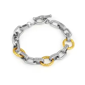 Mytys Chunky Chain Link Bracelet for Women Durable Stainless Steel Two-Tone Textured Toggle Clasp Cable Bangle Vintage Luxury Style Ideal for Everyday Wear or Festival Gift