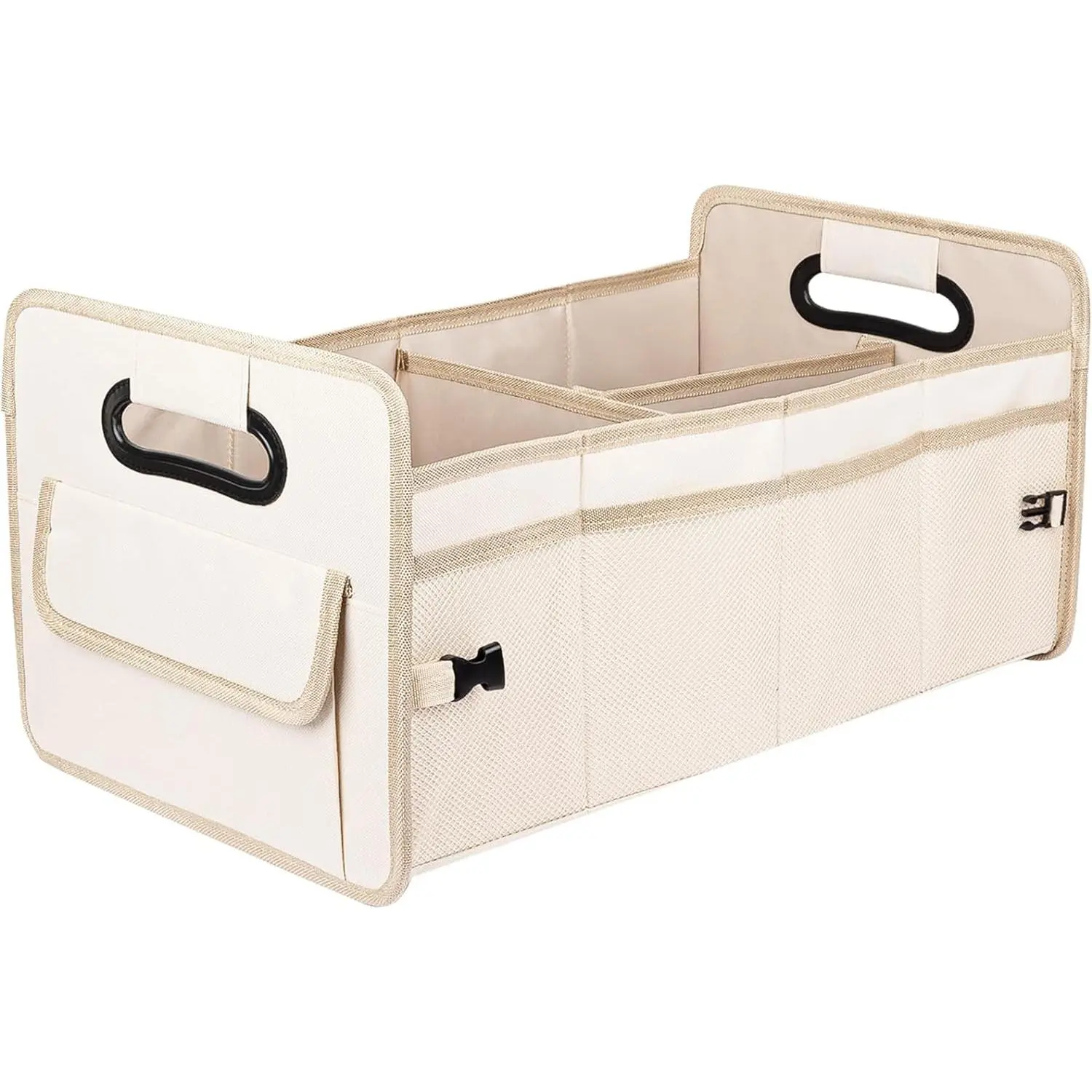 Trunk Organizer,  Organizers and Storage Collapsible Multi Compartment Container Box, Adjustable  Accessories for SUV Sedan , Standard Size, Beige