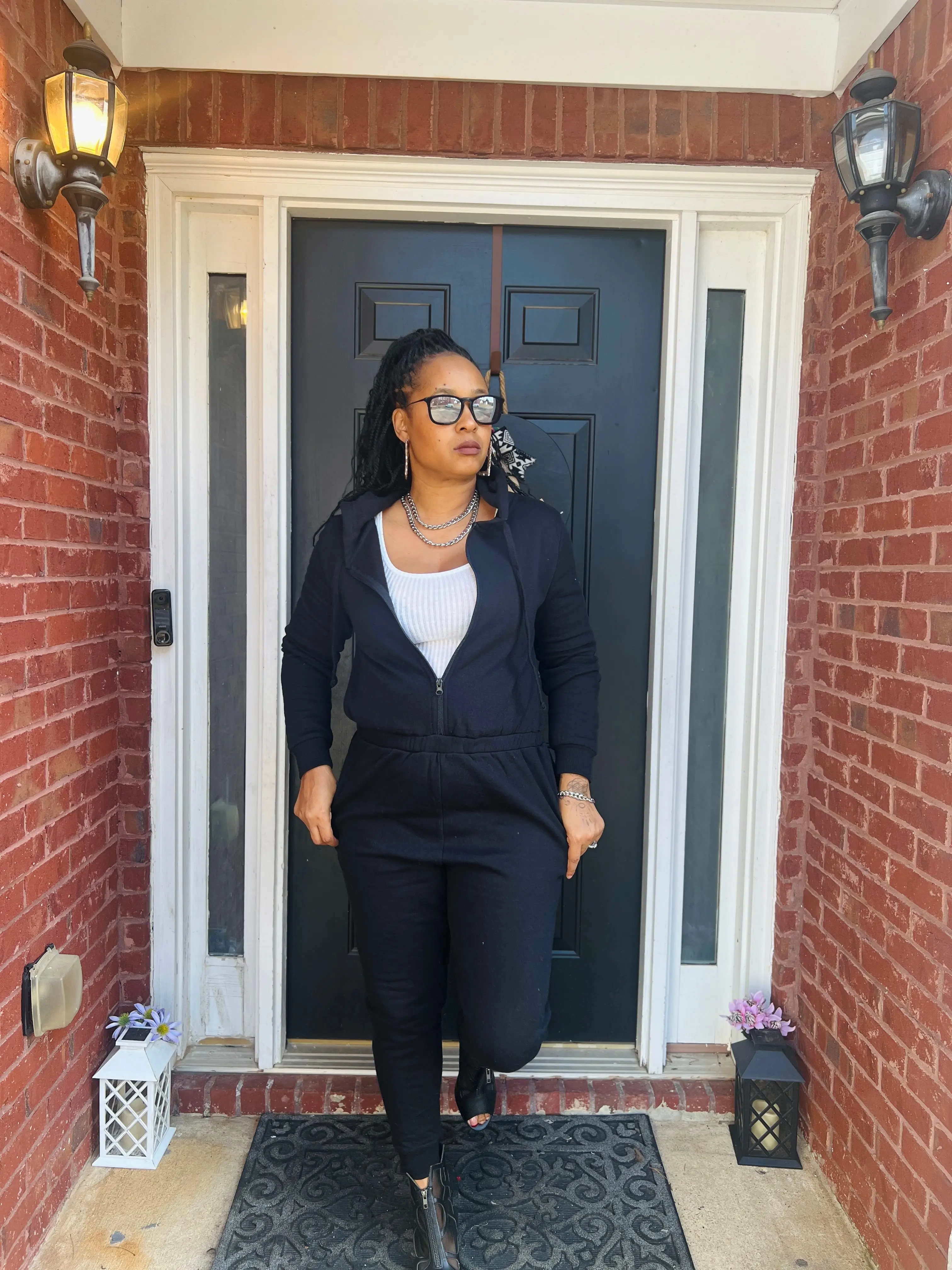 Women's Fleece Zip Hoodie Jumpsuit with Pockets — Roomy & Cozy