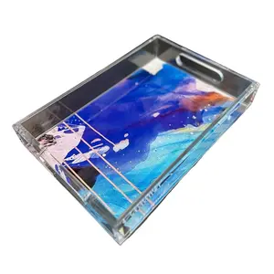 Starboard | Acrylic Vanity Countertop Tray with Handles, Coffee Table Decor Tray, Decorative Bathroom Catchall, Makeup Storage and Organization | 9x13 inches
