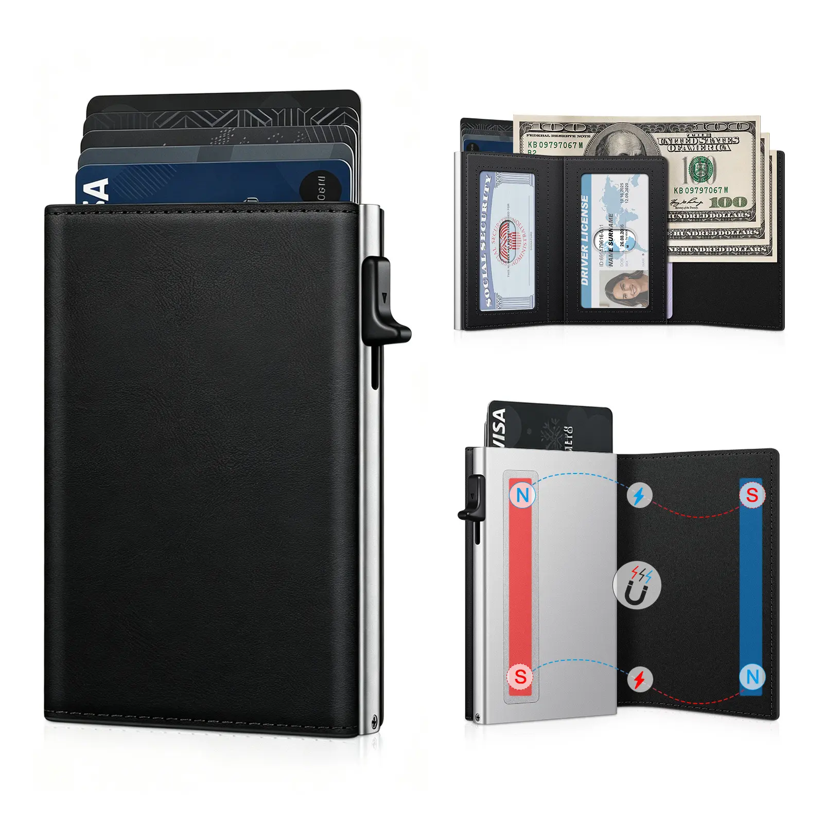 Sohochic Couple Smart Wallet, Unisex RFID Blocking Aluminum Pop‑Up Card Holder, Slim Front Pocket Minimalist Wallet 9‑14 Card Capacity with ID Window & Cash Slot, Perfect Daily Carry Gift for Couples