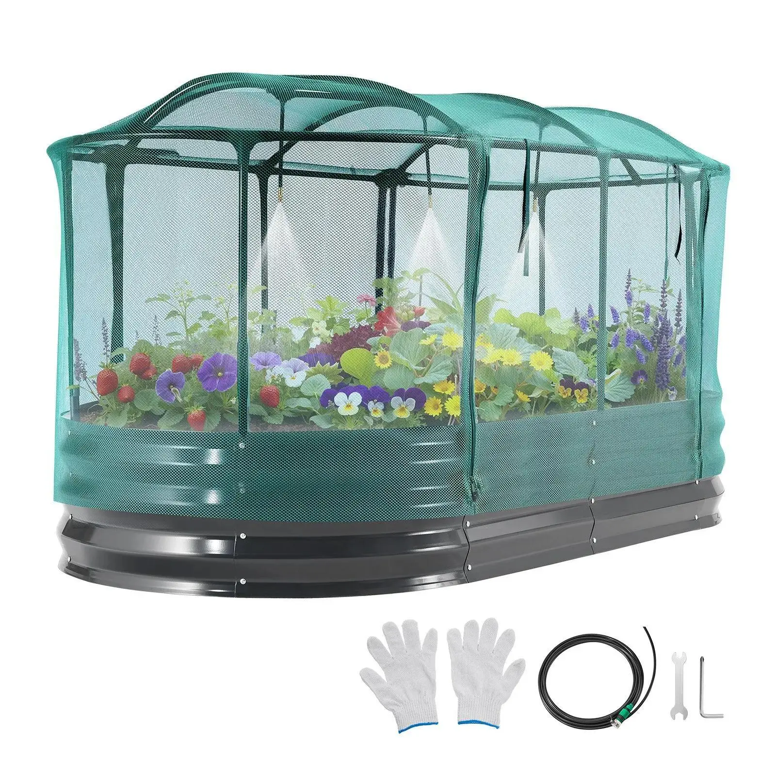 【SummerFinds】VEVOR Galvanized Raised Garden Bed Gardening Supplies, 6x3x1 ft Elevated Planting Box Grow Kit, Rustproof Alu-Zinc Metal Planter, Self-Watering System, Drainage Hole, Mesh Plant Enclosure, Dark Gray Outdoor for Flowers Fruits Vegetables