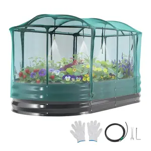 【SummerFinds】VEVOR Galvanized Raised Garden Bed Gardening Supplies, 6x3x1 ft Elevated Planting Box Grow Kit, Rustproof Alu-Zinc Metal Planter, Self-Watering System, Drainage Hole, Mesh Plant Enclosure, Dark Gray Outdoor for Flowers Fruits Vegetables