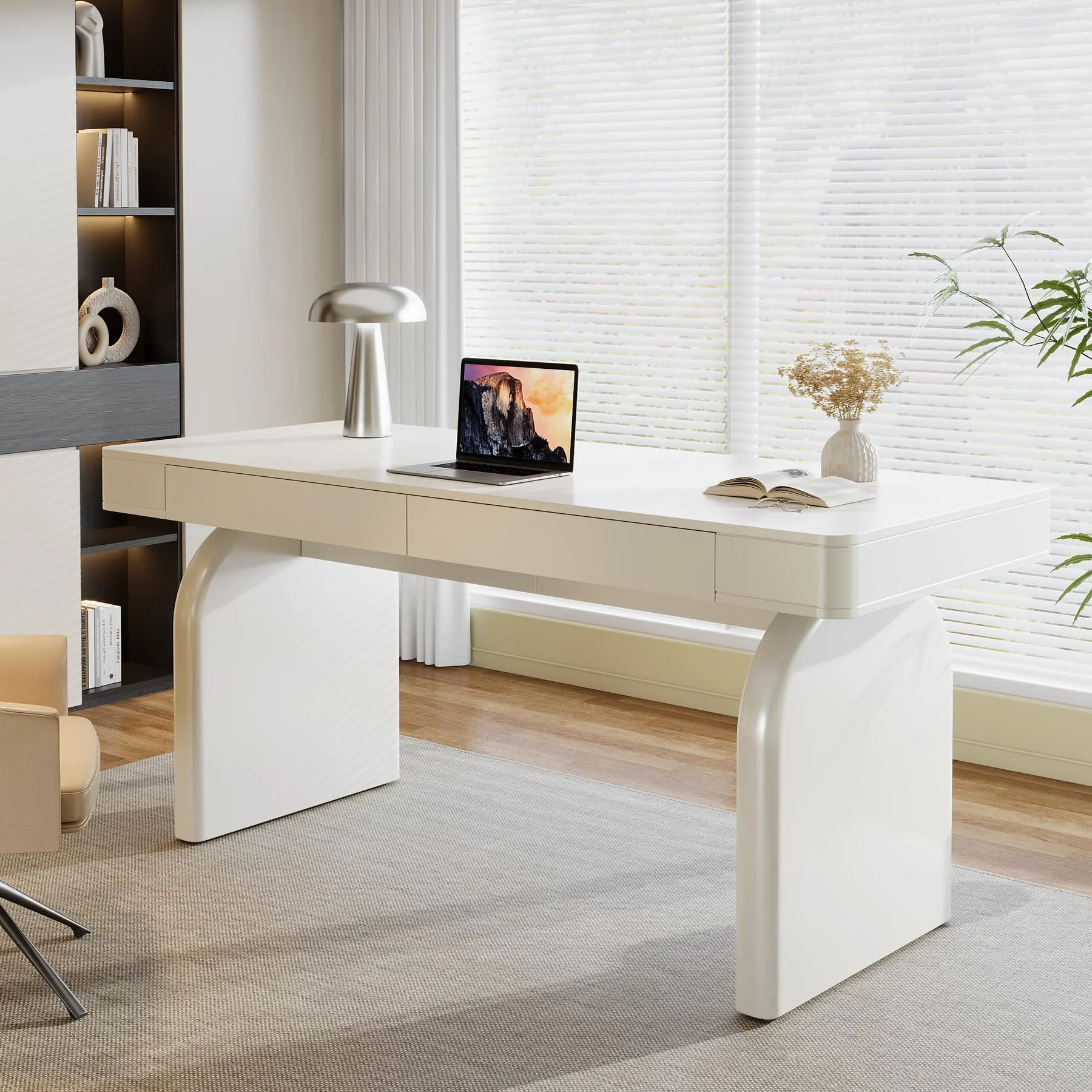 Tribesigns Modern White Desk With Drawers, 63-Inch Elegant Office Desk, Home Work Study Writing Table Tribesigns Modern White Desk With Drawers, 63-Inch Elegant Office Desk, Home Work Study Writing Table