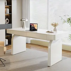 Tribesigns Modern White Desk With Drawers, 63-Inch Elegant Office Desk, Home Work Study Writing Table