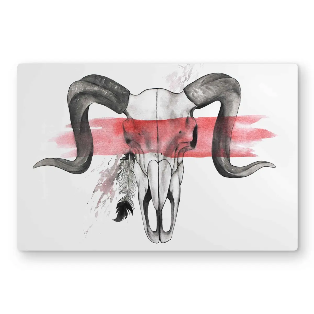212 MAIN Aluminium Ethnic Artistic Aries Skull with Feathers Photo Wall Artwork - 24x36 in., Vibrant Farm Animal Print, Nature-Inspired Home Supplies Decor, Strength and Freedom Gift