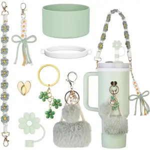 Stanley Cup Accessories Set Including Siliocne Straw Cover, Siliocne Boot, Water Bottle Handle Strap, Stanley Charms for Stanley Cup 40oz 30oz Tumbler with Handle Drinkware