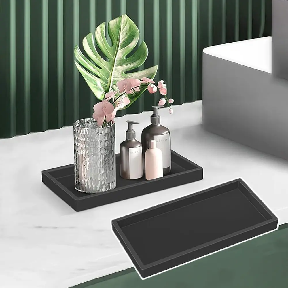 1pc Elegant Black Vanity Tray - Ideal for Bathroom & Dresser, Wooden Decorative Tray for Perfume, Candles & Home Accessories, Versatile Use for Washstand or Vanity(30 × 12.7cm/11.81 x 5 inch)