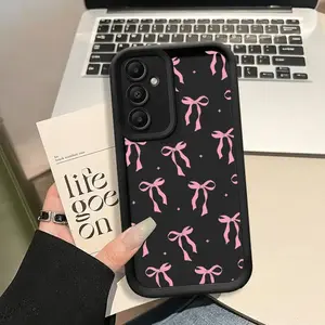 Pink Bow Matte Suitable Case for Samsung Galaxy S24 Plus S25 S23 S22 S21 Ultra FE S24+ Patterned Soft TPU Full Camera lens Protection Rugged Phone Cover Gift 2D printing