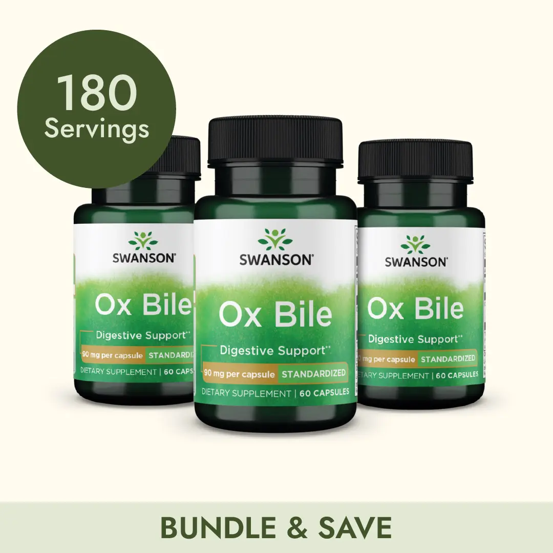 Swanson Ox Bile - Standardized 90 mg 180 Capsules for Digestive Support & Iron Absorption - Bovine Vitamin D Supplement Swanson Ox Bile - Standardized 90 mg 180 Capsules for Digestive Support & Iron Absorption - Bovine Vitamin D Supplement