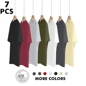 7-pack of men's fashionable casual short-sleeved T-shirts, men's summer solid color regular fit cotton round neck tops, versatile commuter slightly stretchy sportswear, the perfect gift for your husband or boyfriend.