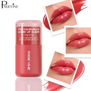 Two Color Jelly Lip Glaze Gloss, Plumping Liquid Lip Jelly with Long-Lasting Hydration, Refreshing Texture that Smooths Lip Contours, Dual Chamber Design Prevents Color Mixing, Washable Silicone Brush for Daily Makeup & Travel.
