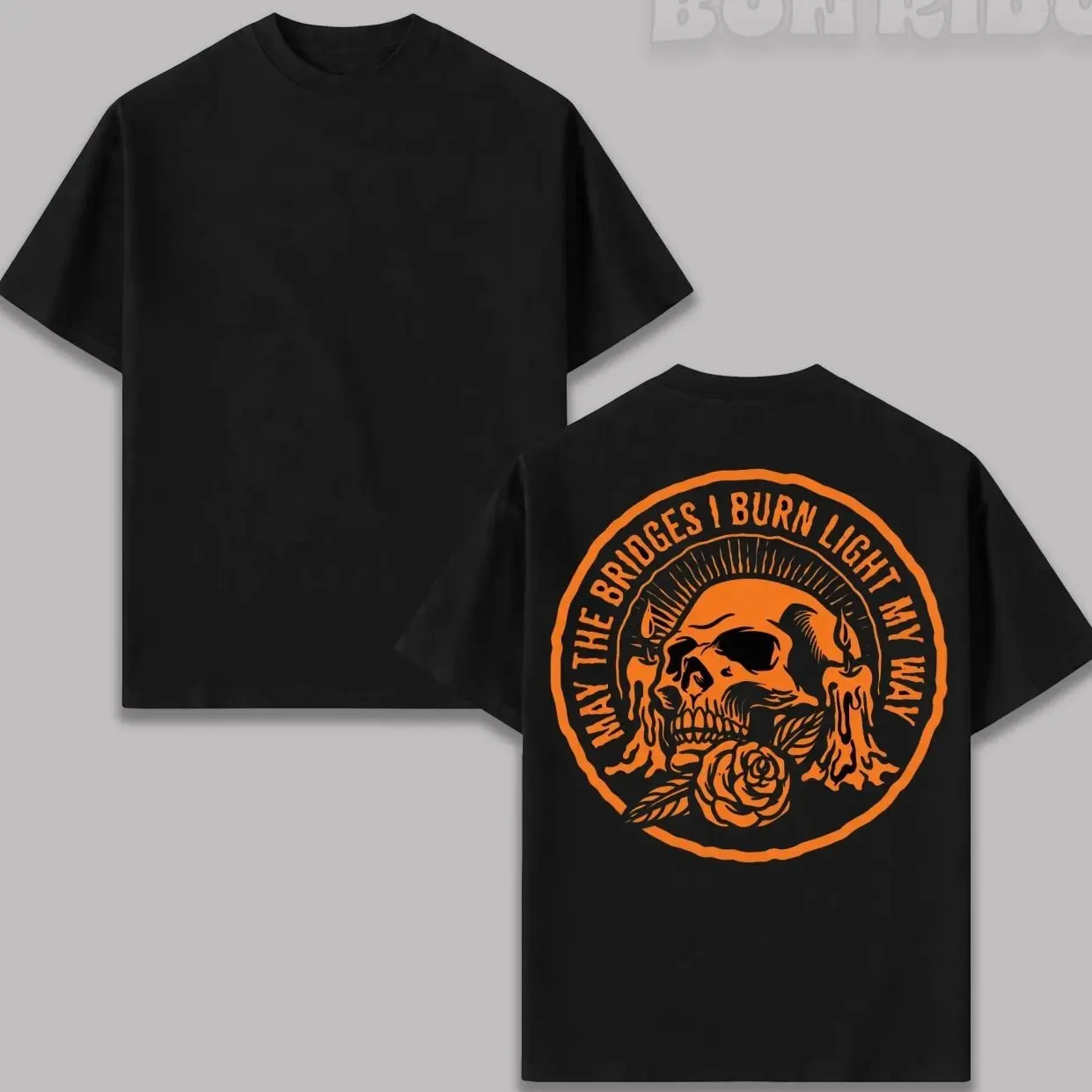 Skull Graphic Cotton T-Shirt for Men, 'Bridges I Burn' Quote, Casual Streetwear, Short-Sleeve Unisex Regular Fit, Tshirt, Shortsleeve L30