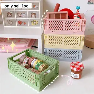 Folding Storage Basket, Collapsible Desktop Organizer, Ideal for Organizing Essentials & Cosmetics, Compact Design for Efficient Space Utilization