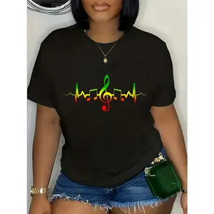 GGOR 100% Cotton Reggae Music Heartbeat T-Shirt - Jamaica Rasta Tee Gift T-Shirt