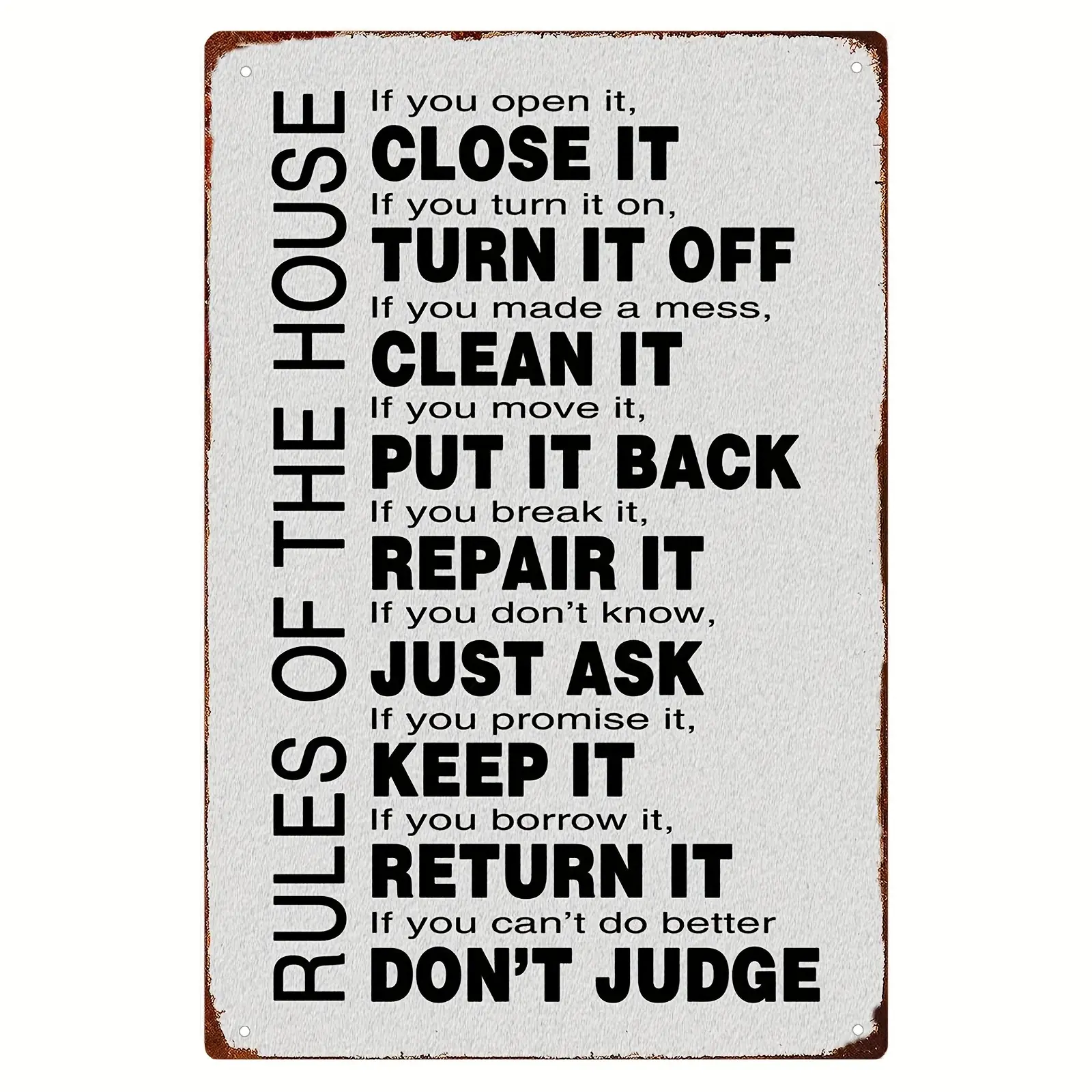 1pc Aluminum Rules of the House Sign - Vintage-Inspired Metal Wall Art, 8x12 inches, Pre-Drilled for Easy Hanging, Weather-Resistant, Ideal for Home Decor and Room Wall Decoration