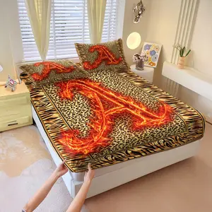 3Pcs Wild Fire 26 Letter Fitted Sheet Set, Bold Leopard and Tiger Print Bedding Set, Dynamic Flame Aesthetic Room Decor, Soft, Easy Care Machine Washable, Modern Animal Print Collection for Teen Room. Includes 2 Pillowcases, No Pillow Core.