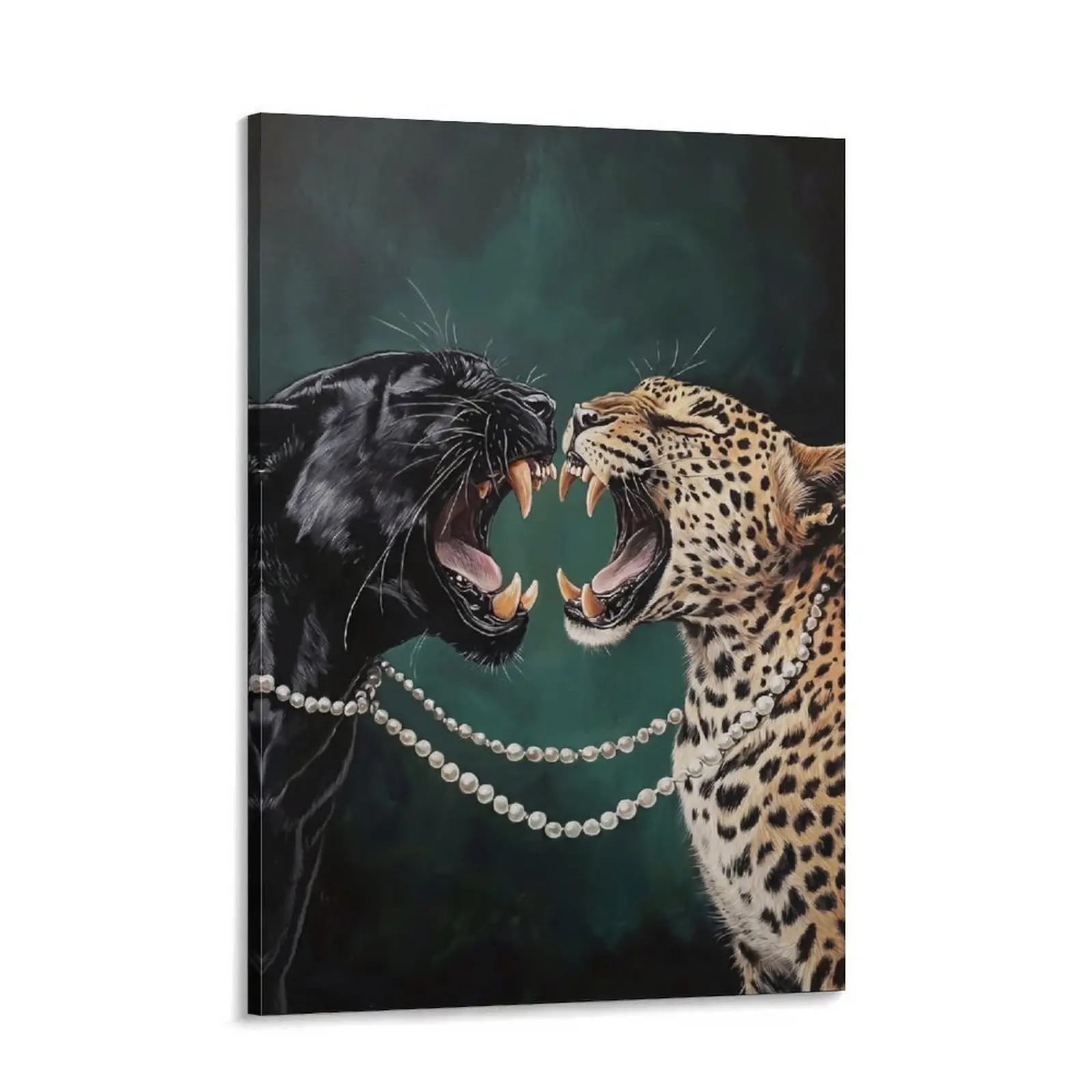 Luxury Panther And Leopard Canvas Wall Art, Dark Aesthetic Animal Painting Print For Modern Living Room Bedroom Decor