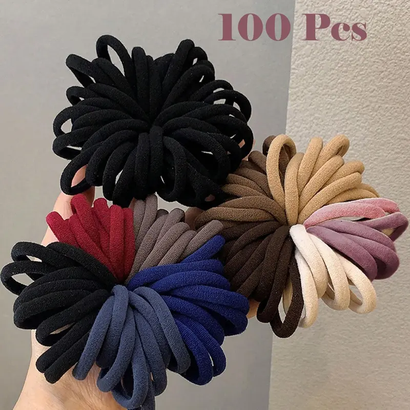 Random Color Hair Tie Set, Bulk Hair Ties, High Stretch Hair Tie Scrunchies, Casual Simple Hair Accessories for Women & Girls, Minimalist Headwear Suitable for Thick Hair, Youth Fashion Accessory, Hair Style Accessory