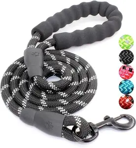Dog Leash with Comfortable Padded Handle and Highly Reflective Threads for Small Medium and Large Dogs