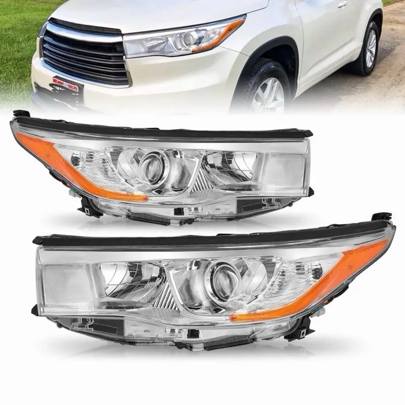 For 2014 2015 2016 Toyota Highlander Halogen Headlights Assembly Headlamps Pair