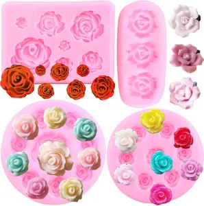 Rose Flower Fondant Mold Flower Candy  Molds For Cake Decorating Cupcake Topper  Polymer Clay Gum Paste Set Of 4