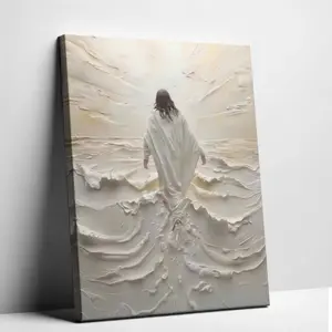 Jesus Walking on Water Canvas Painting Poster- Spiritual Wall Decor, Divine Light ModernCanvas Art, Ready to Hang Artwork, Christian Gift