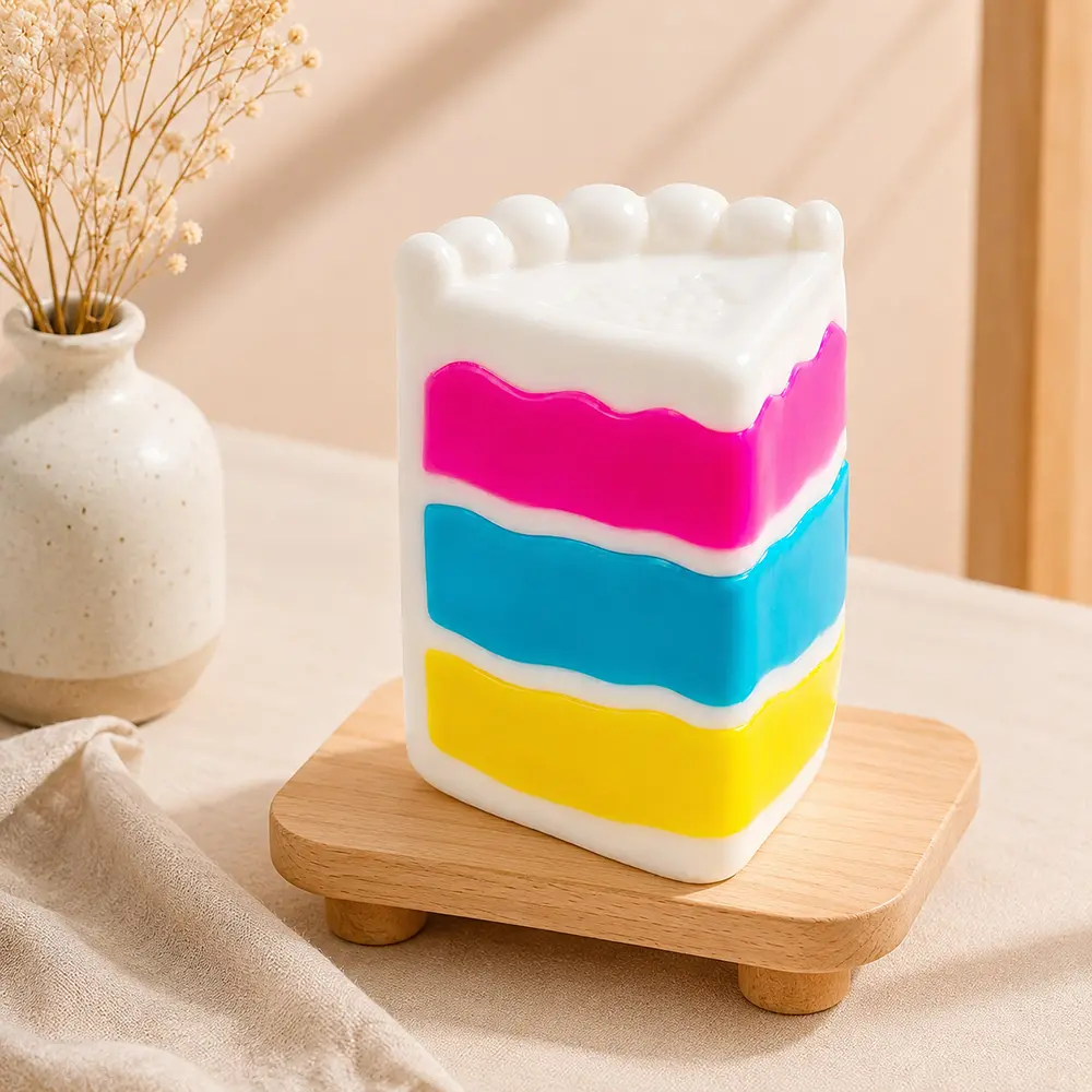 Peace O’ Cake Squishy Toy – Cute Rainbow Layer Cake Squeeze Fidget Toy, Soft Sensory Stress Relief Gift for Kids & Adults