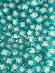 12mm Blue Clear Watermelon Beads, Spiral Round, Loose, 0.47 inches, Chunky, Gumball