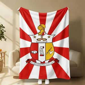 “Red & White Crest Blanket – Soft, Cozy Fleece Throw Featuring Bold Heraldic Design with Helmet, Shield & Emblems – Perfect for Bedroom, Dorm, Gift, or Home Decor – Unique College or Fraternity Style!”