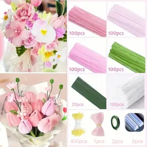 Mother's Day Gift DIY Handmade Tool Kit, Chenille Stem and Floral Decoration Set, Includes String, Tape, Buds, Ribbons, Forever Flowers