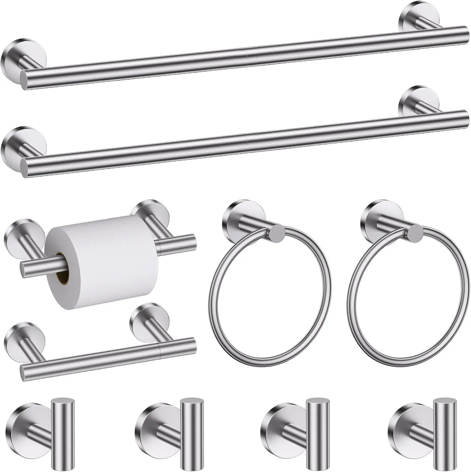 10-Piece Brushed Nickel Bathroom Fixtures Set, 16-Inch Stainless Steel Wall-Mounted Hardware, Modern Hooks & Upgraded Holders for Indoor Towel Storage, Modern Towel Hooks