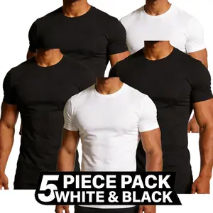 5 Pack Men's Basic Tees, Black&White Solid Color Short Sleeve T-Shirts, Everyday Casual Essentials,S-5XL Plus Size Casual Short Sleeve T-Shirts