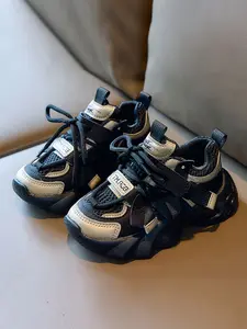 Colorblock Multi-Tie Mesh Patchwork High-Top Sneakers, Anti-Slip Thick Sole Dad Shoes for Spring & Fall Schoolwear Sports Shoes