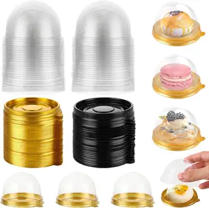100Pcs Mini Cupcake Box 2.76 x 1.78 In Transparent Cup Cake Pastry Baking Packaging Box Wedding Party Supplies Christmas Gift, Candy Bag Kitchen Storage Organizers (50 Gold + 50 Black) Bakeware Utensils Lid