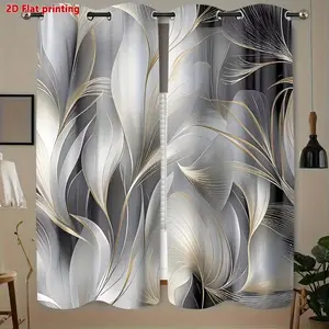 2pc Geometric Art Curtains, & Silver Color Print, Polyester Material, Soft Light, Suitable for Living Room, Kitchen, Bedroom