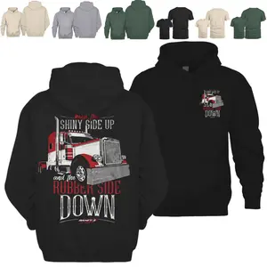 Shiny Side Up Rubber Side Down Hoodie Tshirt Tee, Semi Truck Safety Driver Shirt, Classic Rig Design For CDL Drivers, Trucker Life Apparel, Gift For Trucker