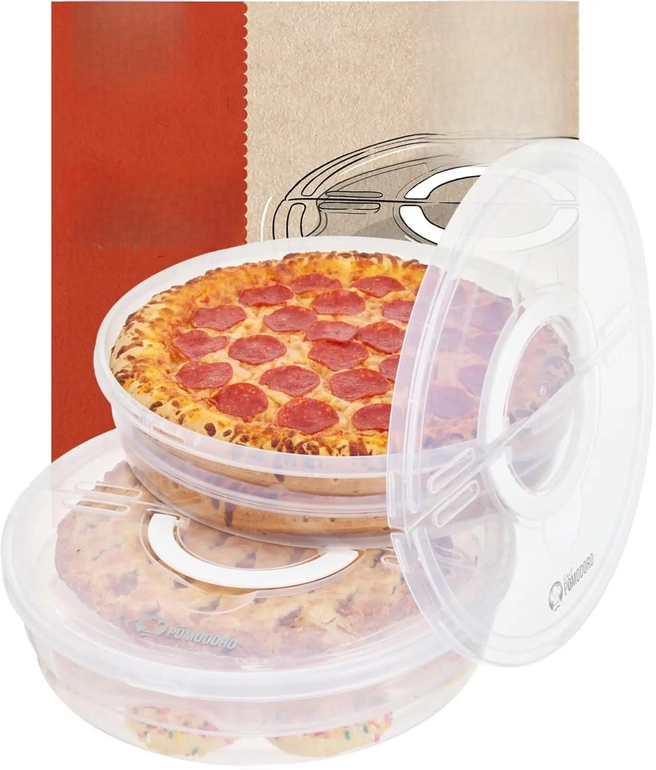 Chef Pomodoro 12-Inch Pie Carrier with Lid and Divider, 2-Pack Reusable Pizza Storage Container, Expandable Pie Carrier with Handle, Pizza Pack Container, Pizza Keeper for Cake, Pastries, and More